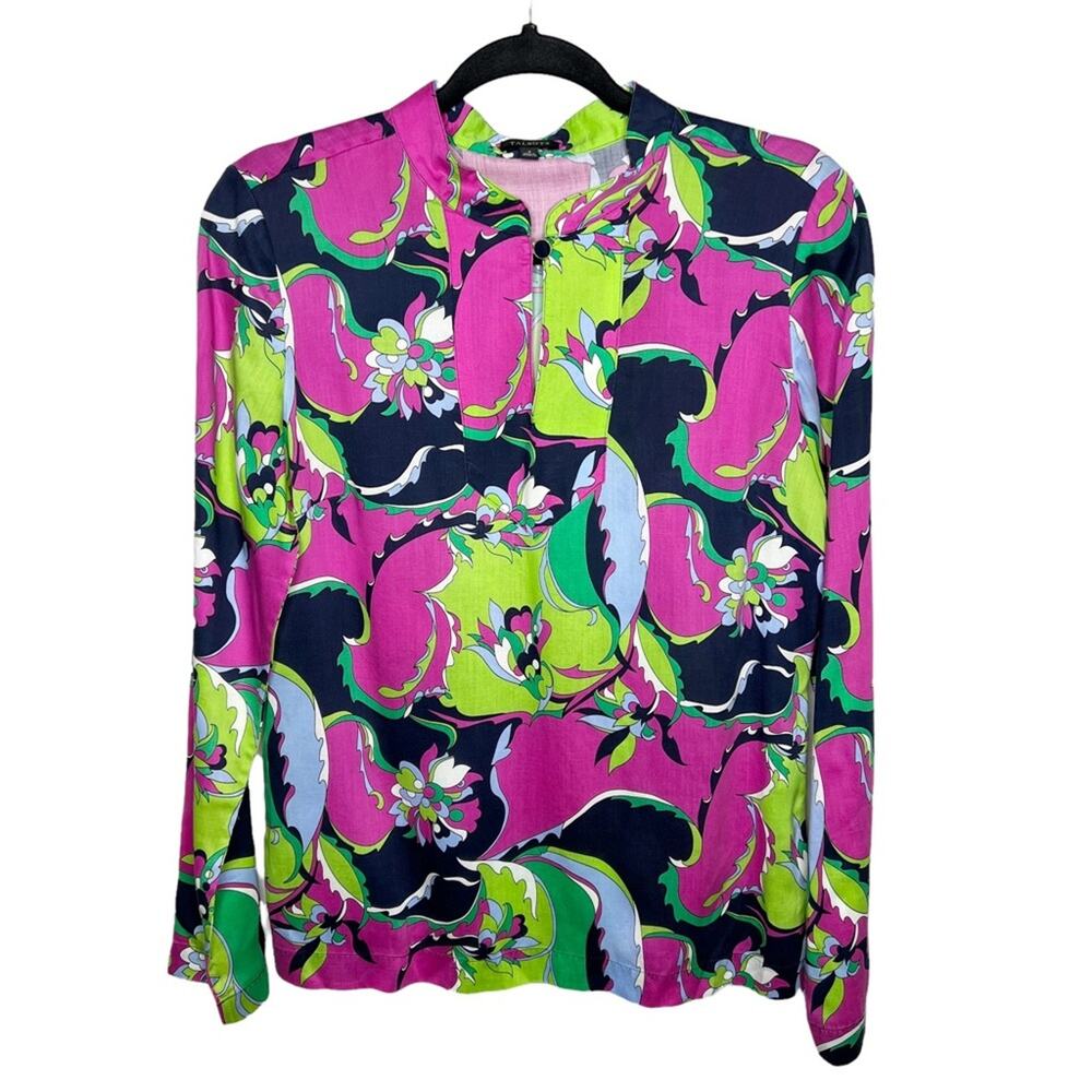 TALBOTS / pink green floral printed long sleeve blouse / 4